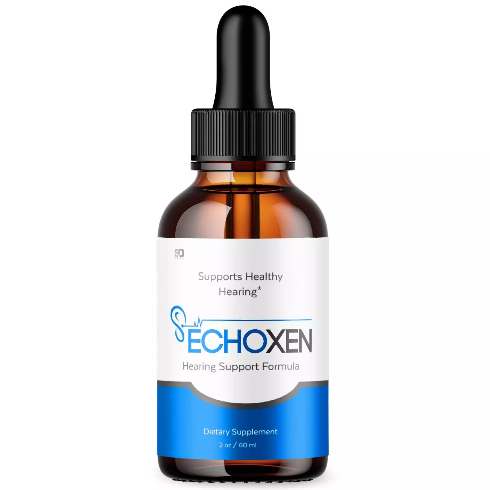 EchoXen natural tinnitus relief supplement bottle held by satisfied customer experiencing ear ringing relief